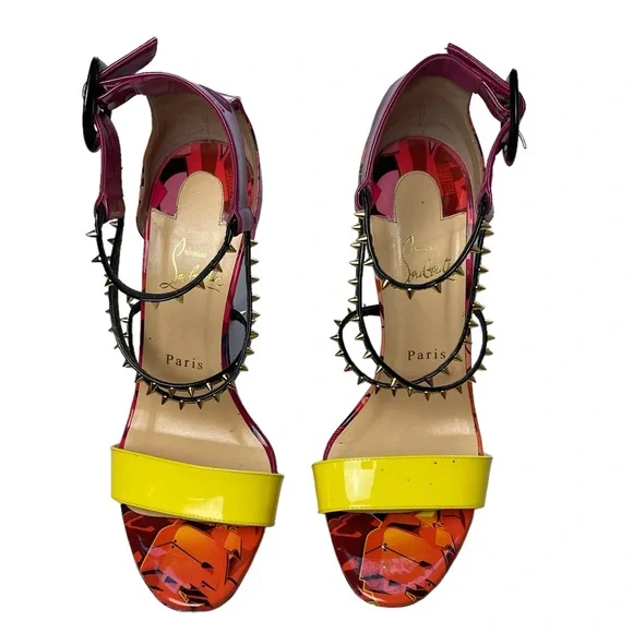 Christian Louboutin Spikes Choca Lux 120 Pat Metrograf Heels Sandals 39.5/9.5 - Picture 3 of 13